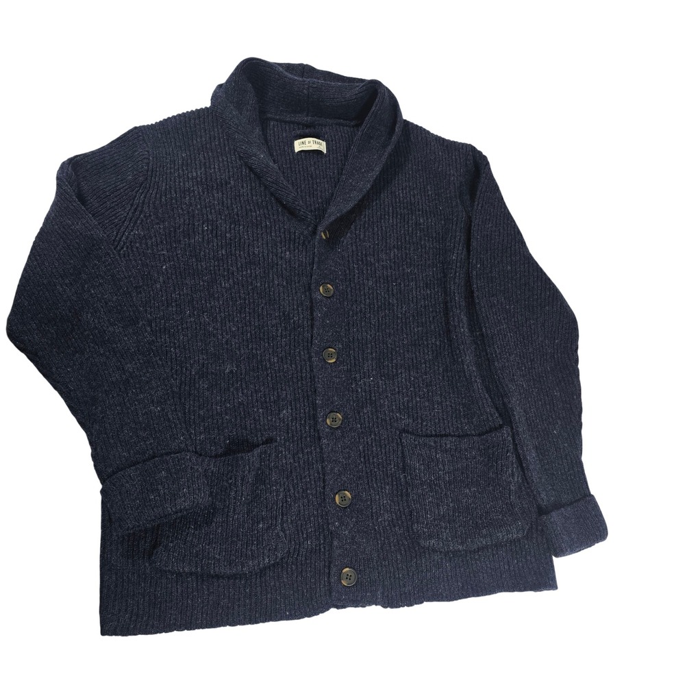 Line of Trade Navy Blue 100% Shetland Wool Shawl Collar Ribbed Cardigan XL